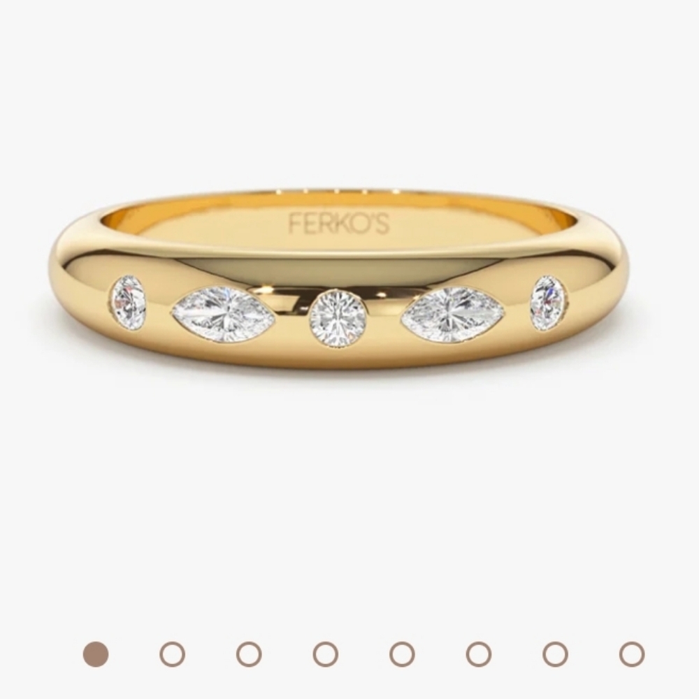 Ferko's 14k Gold .22 Ct Marquis/Round Diamond Burnish/Flush Setting Ring
